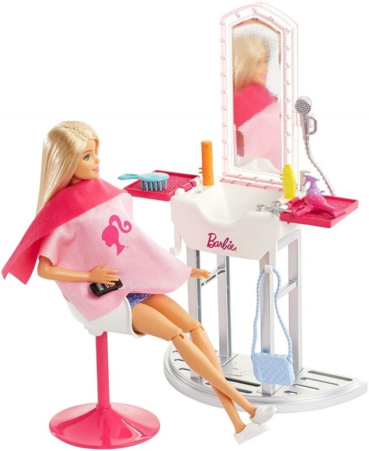 Barbie, Salon fryzjerski, zestaw z lalką i akcesoriami