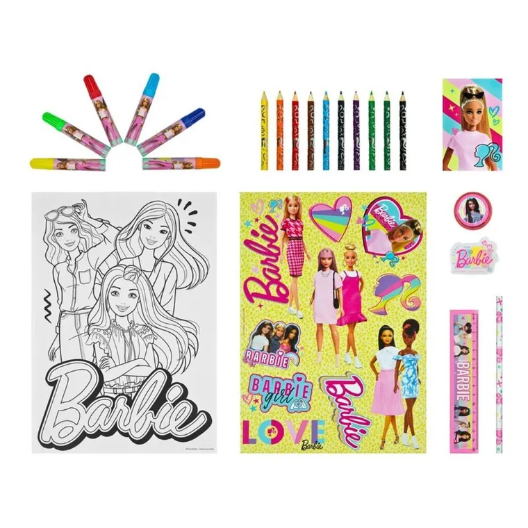 Barbie, zestaw przyborów szkolnych z kolorowankami, 35 elementów