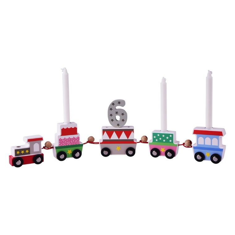 Barbo Toys, drewniany pociąg urodzinowy, 18 elementów