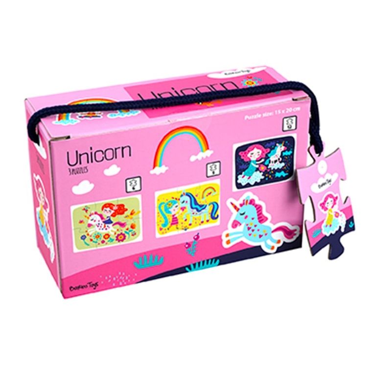 Barbo Toys, Little Bright Ones, Jednorożec, moje pierwsze puzzle, 3 układanki