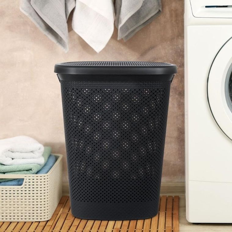 Bathroom Solutions, kosz na pranie z pokrywą, czarny, 60 l