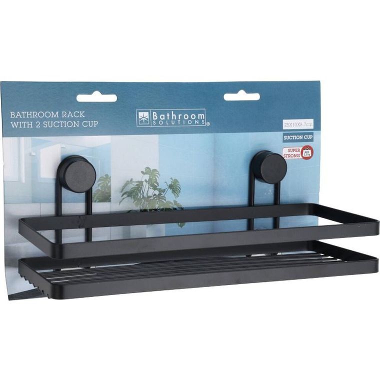 Bathroom Solutions, koszyk łazienkowy na przyssawki czarny, 25-10-8,7 cm