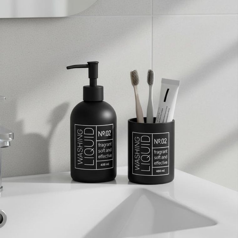 Bathroom Solutions, Onyx, szklany dozownik do mydła i kubek na szczoteczki