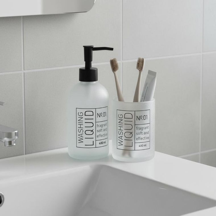Bathroom Solutions, Onyx, szklany dozownik do mydła i kubek na szczoteczki