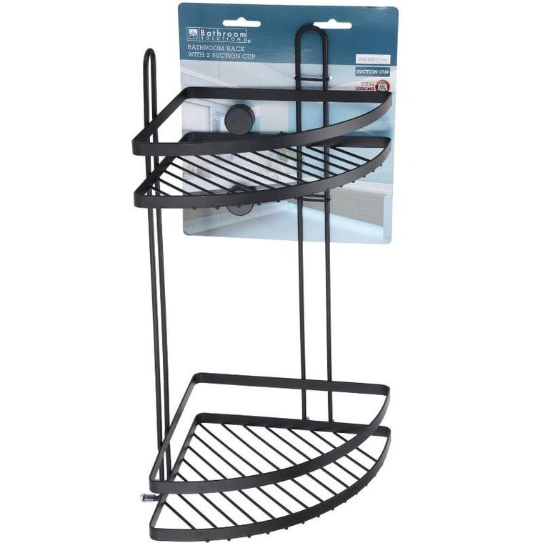 Bathroom Solutions, półka łazienkowa pod prysznic, dwa poziomy na przyssawki, czarna, 25-18-37 cm