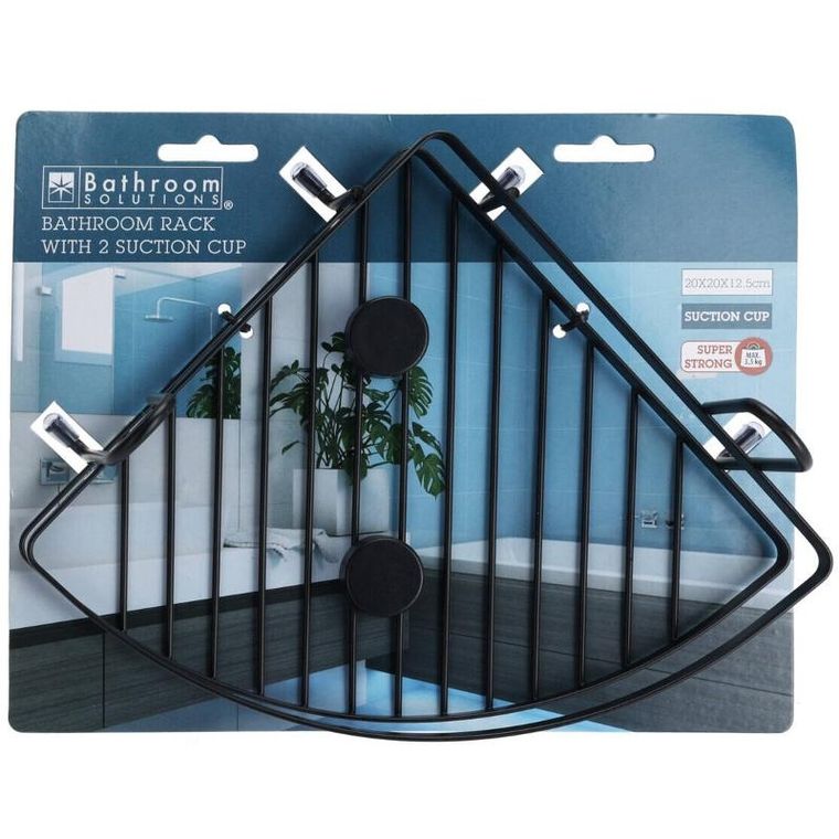 Bathroom Solutions, półka narożna pod prysznic, na przyssawki, metalowa, 20-20-12,5 cm