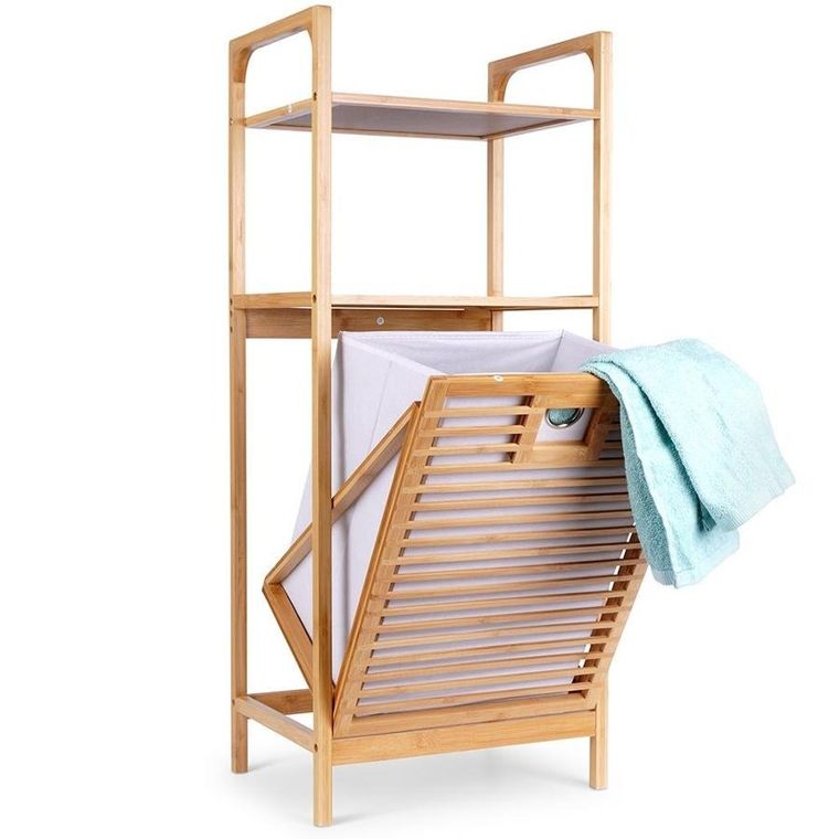Bathroom Solutions, regał łazienkowy z koszem na pranie, bambusowy