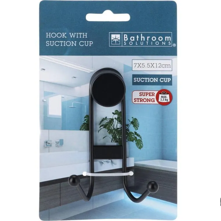 Bathroom Solutions, wieszak metalowy na przyssawki, 2 haczyki