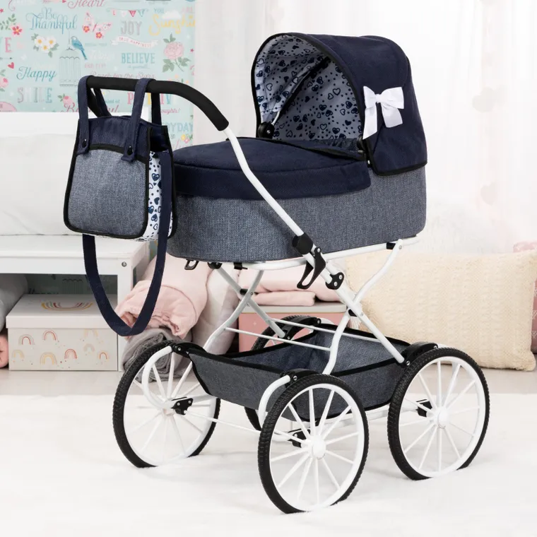 Bayer Design, Classic, głęboki wózek dla lalek z torbą i matą do przewijania, niebieski