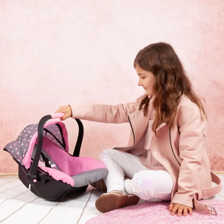 Bayer Design, Deluxe, fotelik samochodowy dla lalek z baldachimem, szaro-różowy z wróżką