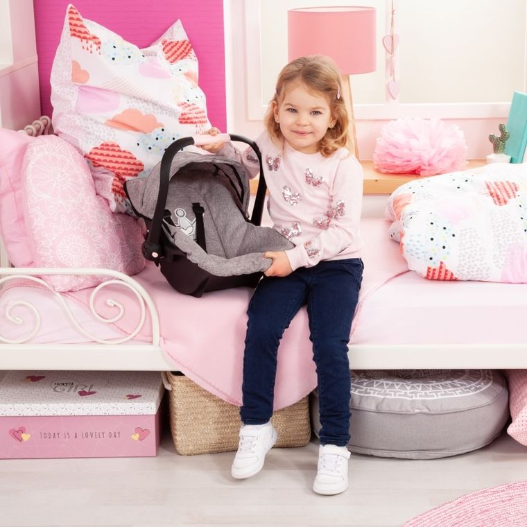 Bayer Design, Deluxe, fotelik samochodowy dla lalek z baldachimem, szary