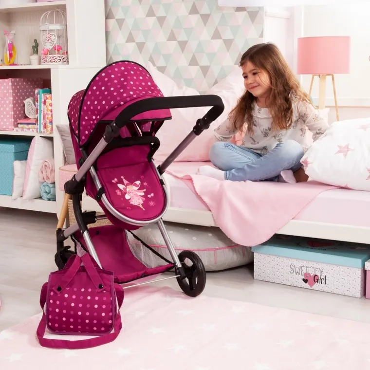 Bayer Design, Neo Vario Combi, głęboki wózek dla lalek z torbą, bordowy