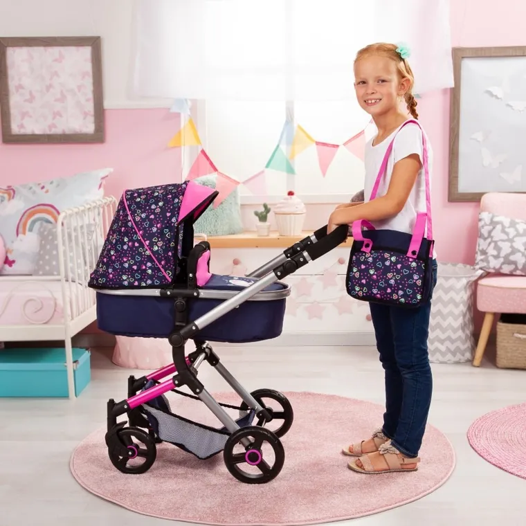 Bayer Design, Neo Vario Combi, głęboki wózek dla lalek z torbą, niebieski z wróżkami i gwiazdami