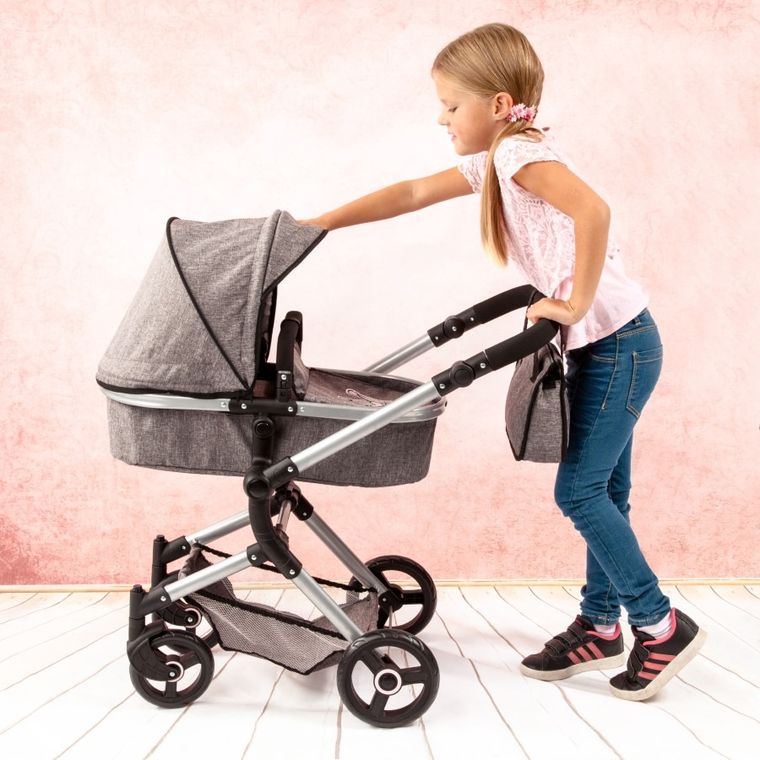 Bayer Design, Neo Vario Combi, głęboki wózek dla lalek z torbą, szary z koroną