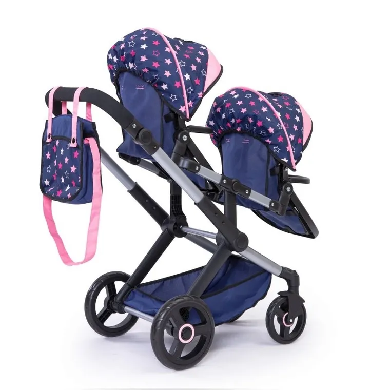 Bayer Design, Xeo Twin, bliźniaczy wózek dla lalek z torbą, niebieski w gwiazdki