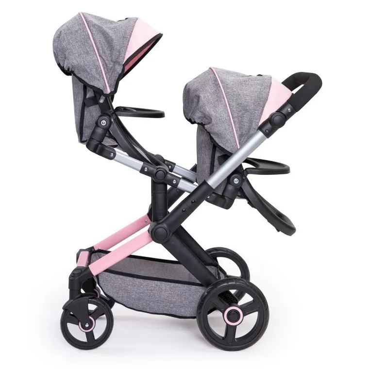 Bayer Design, Xeo Twin, bliźniaczy wózek dla lalek z torbą, szary