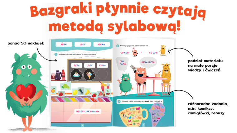 Bazgraki czytają wyrazy i zdania. Czytanie sylabowe. Elementarz