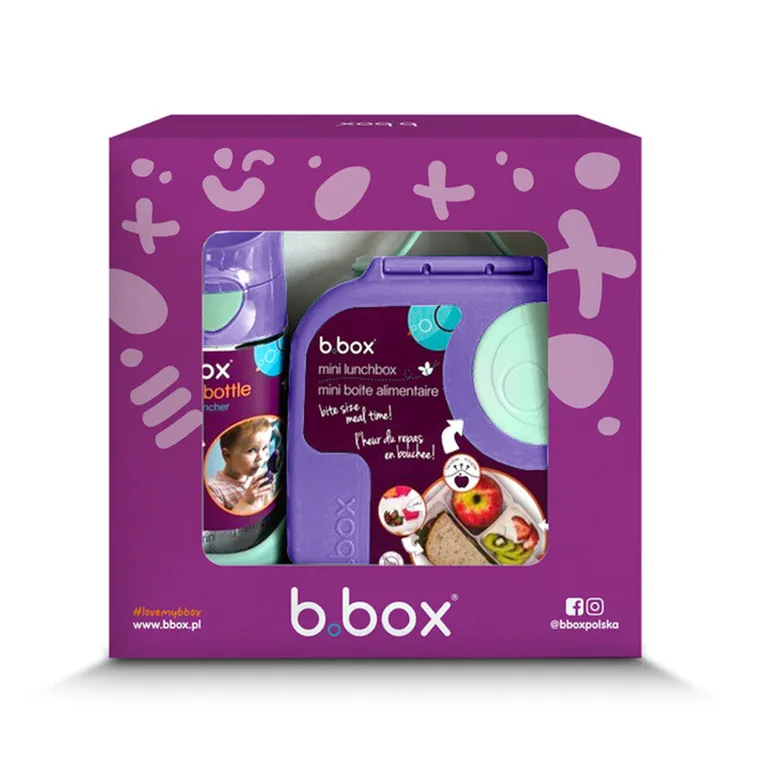 b.box, zestaw mini lunchbox + butelka tritanowa ze słomką, 450 ml, Lilac Pop