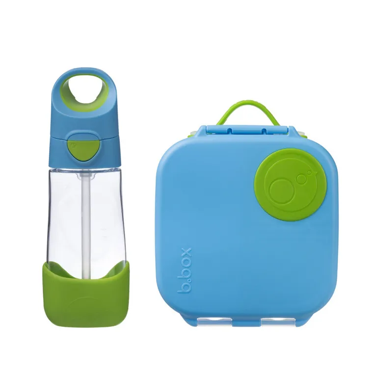 b.box, zestaw mini lunchbox + butelka tritanowa ze słomką, 450 ml, Ocean Breeze