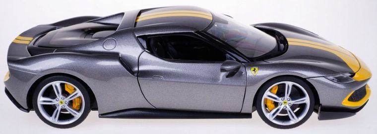 Bburago, Ferrari, 296 GTB Assetto, model pojazdu, grey/yellow, 1:18