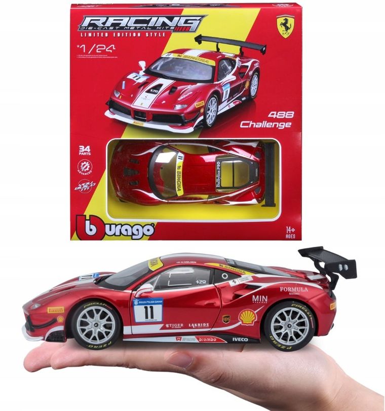 Bburago, Ferrari Racing Model Kit, 488 Challenge, 499P LMH, pojazd sportowy, 1:24, 1 szt.