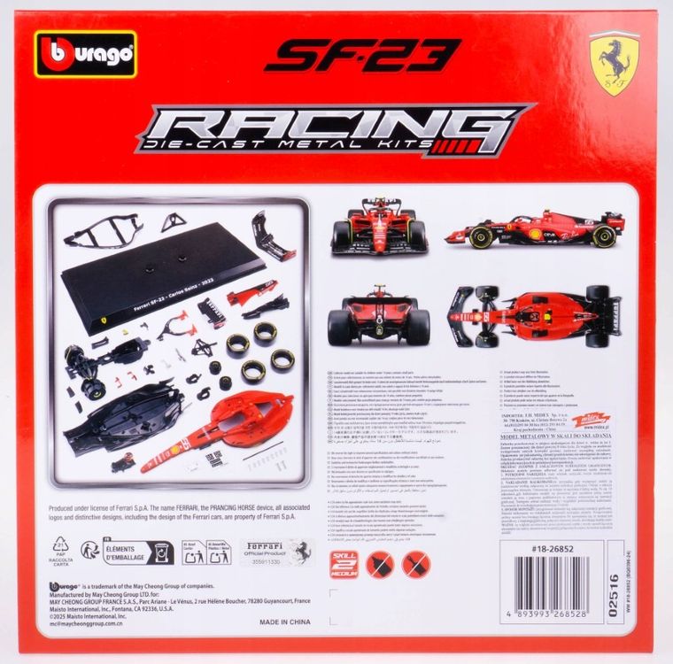Bburago, Ferrari SF-23 Carlos Sainz, Bolid F1, model pojazdu do złożenia, 1:24