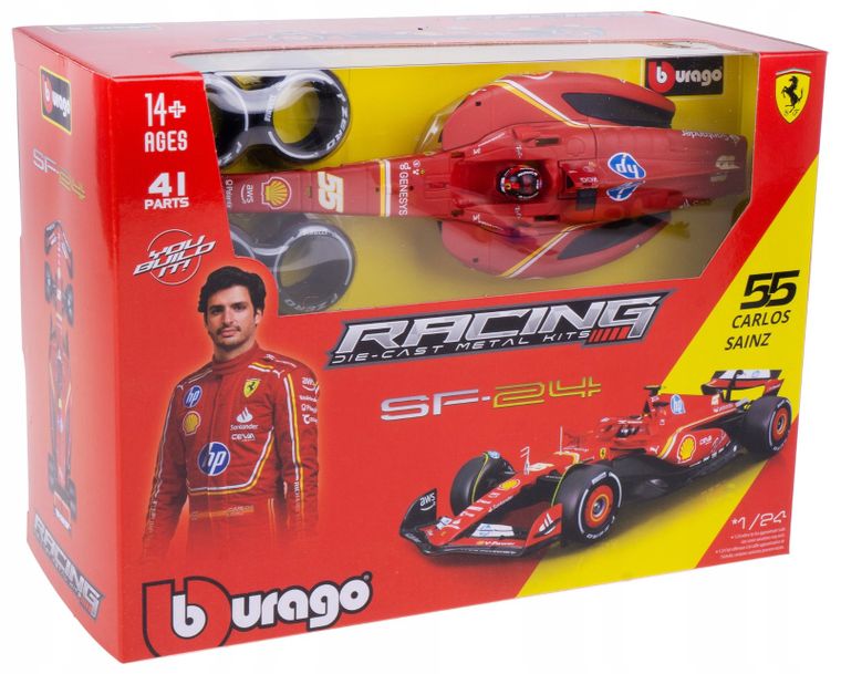 Bburago, Ferrari SF-24 Carlos Sainz do złożenia, Bolid F1, model pojazdu, 1:24
