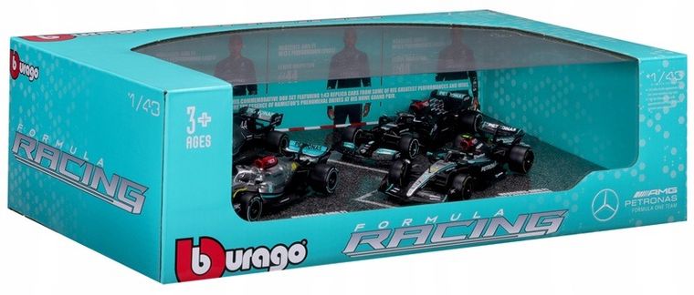 Bburago, Formula Racing, Mercedes AMG Petronas, zestaw modeli pojazdów, 1:43, 4 szt.