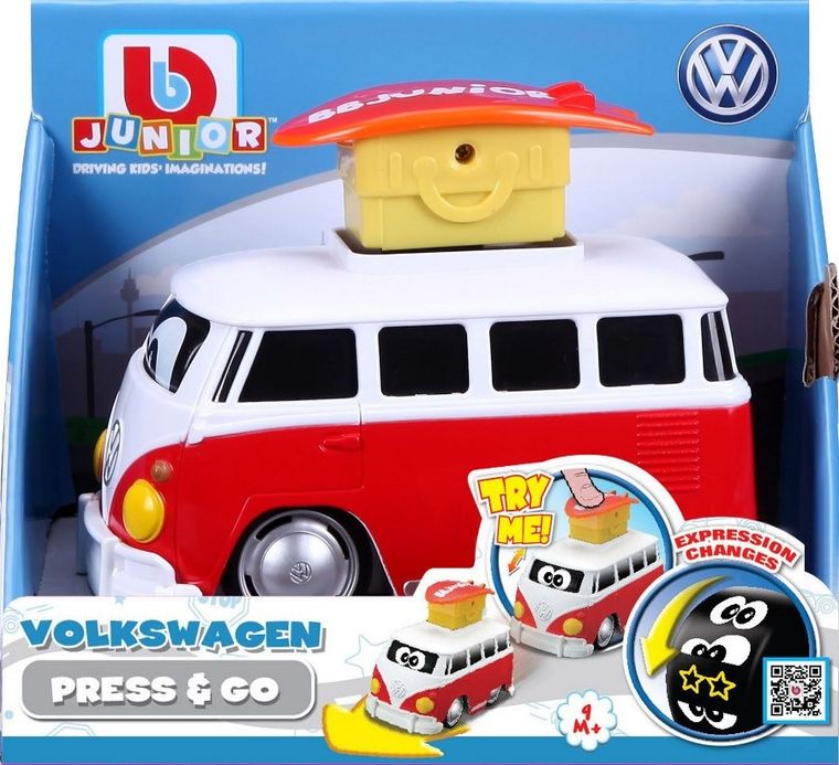 Bburago, VW Samba, pojazd z buźkami, czerwony