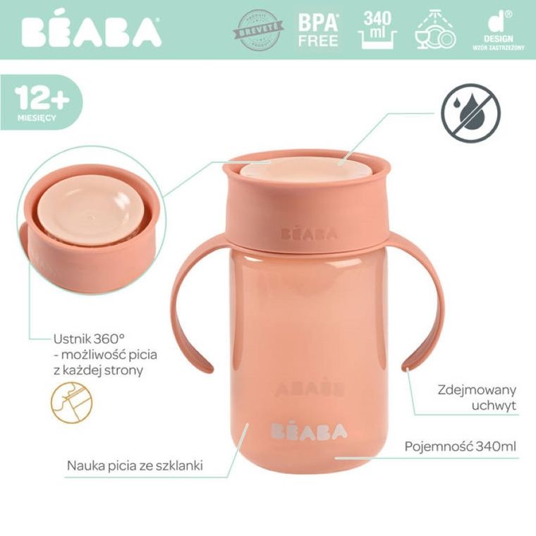 Beaba, 360, kubek treningowy, 340ml, Pink
