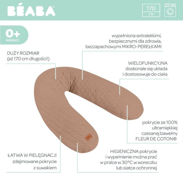 Beaba, Big Flopsy, ergonomiczna poduszka rogal dla kobiet w ciąży i karmiących, cacao