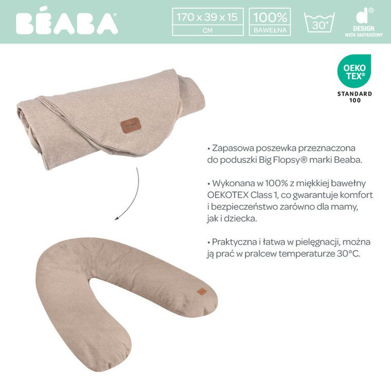 Beaba, Big Flopsy, poszewka na ergonomiczną poduszkę, rogala dla kobiet w ciąży i karmiących, heather clay