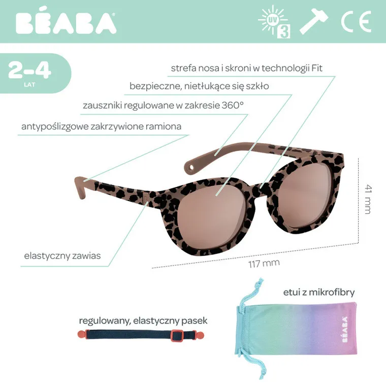 Beaba, Bright, okulary przeciwsłoneczne dla dzieci, leopard tortoise 2-4 l