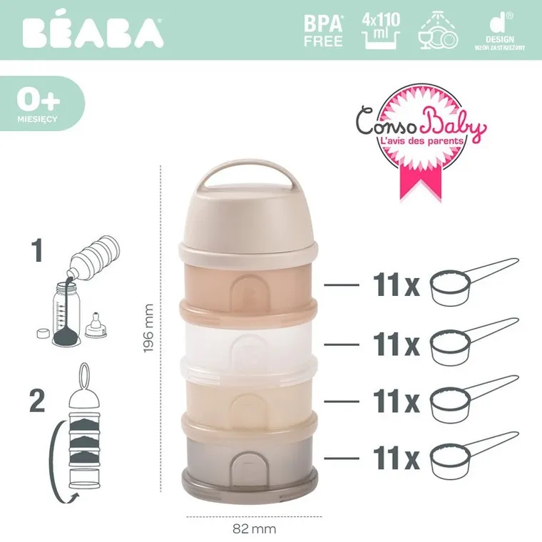 Beaba, Clay, pojemniki na mleko w proszku, 4-110 ml