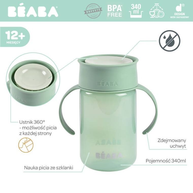Beaba, kubek treningowy 360°, Sage Green