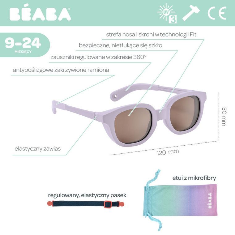Beaba, Lucky, okulary przeciwsłoneczne dla dzieci, lilac, 9-24 m