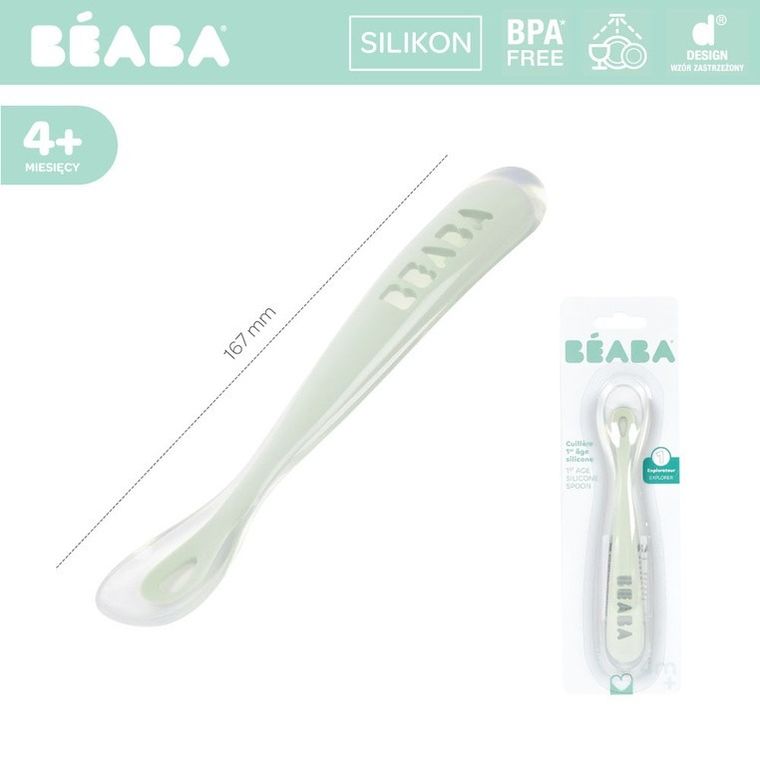 Beaba, łyżeczka silikonowa, misty green, 4m+