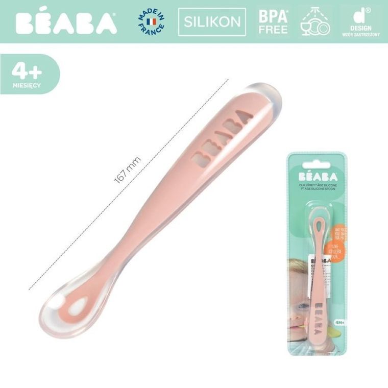 Beaba, łyżeczka silikonowa, old pink, 4m+