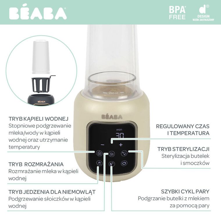 Beaba, Multi Milk, wielofunkcyjny podgrzewacz i sterylizator parowy do butelek i słoiczków, 5w1, clay