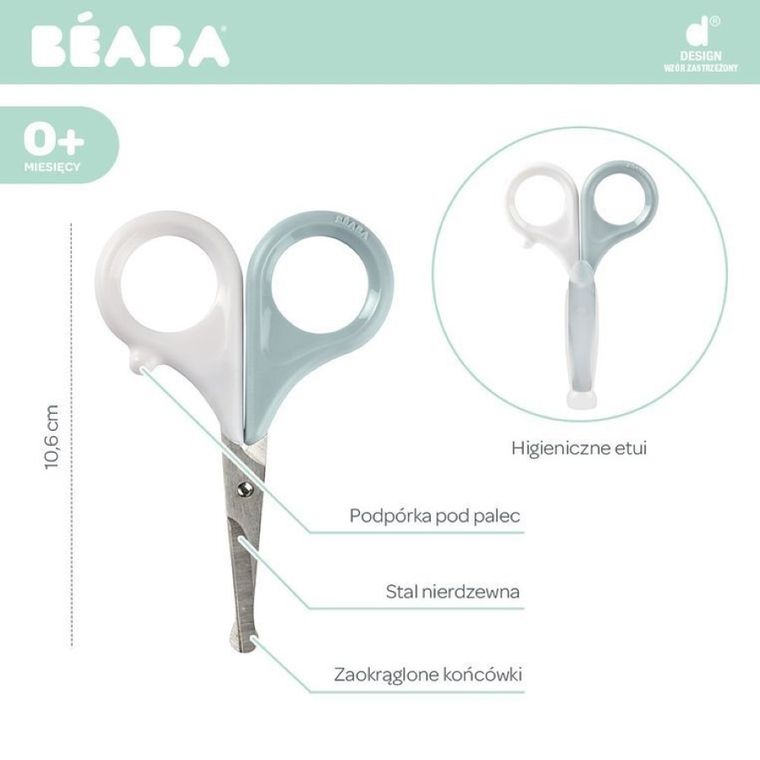 Beaba, nożyczki do paznokci w etui, Green Blue