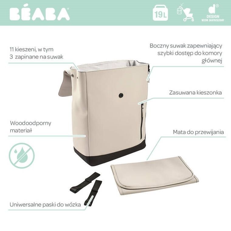 Beaba, Oslo, plecak dla rodzica, do wózka, Clay