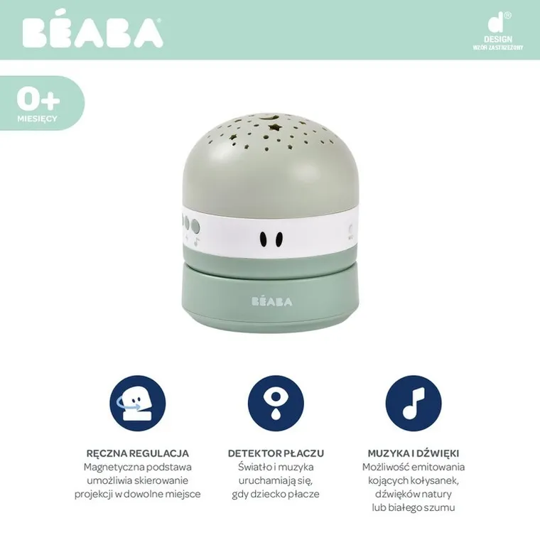 Beaba, Pixie, projektor gwiazd z pozytywką i czujnikiem płaczu, sage green