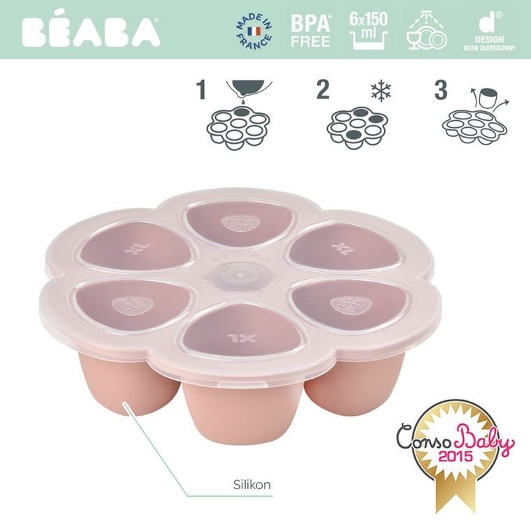 Beaba, silikonowy pojemnik do mrożenia, old pink, 6-150 ml