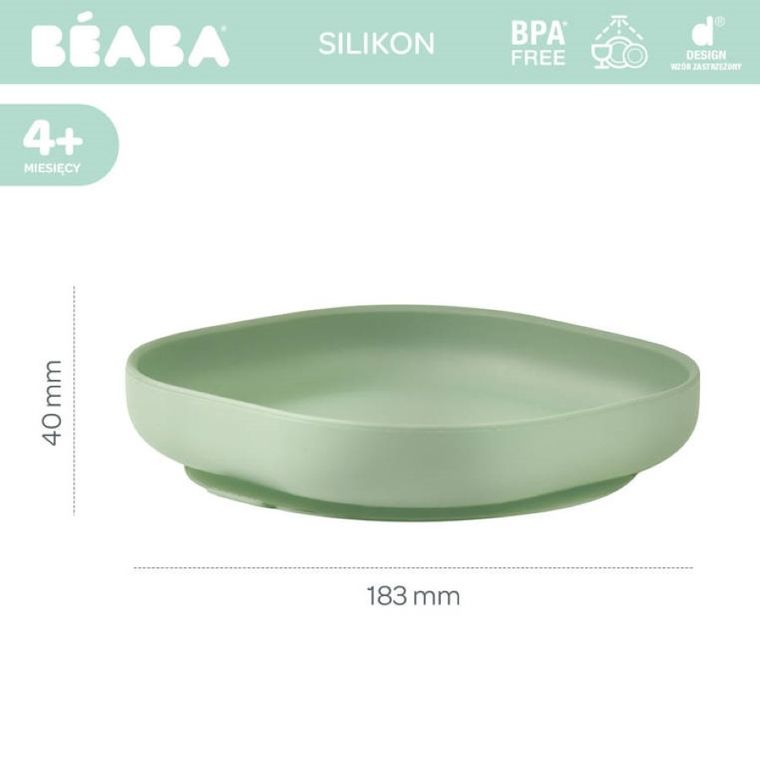 Beaba, silikonowy talerzyk z przyssawką, sage green