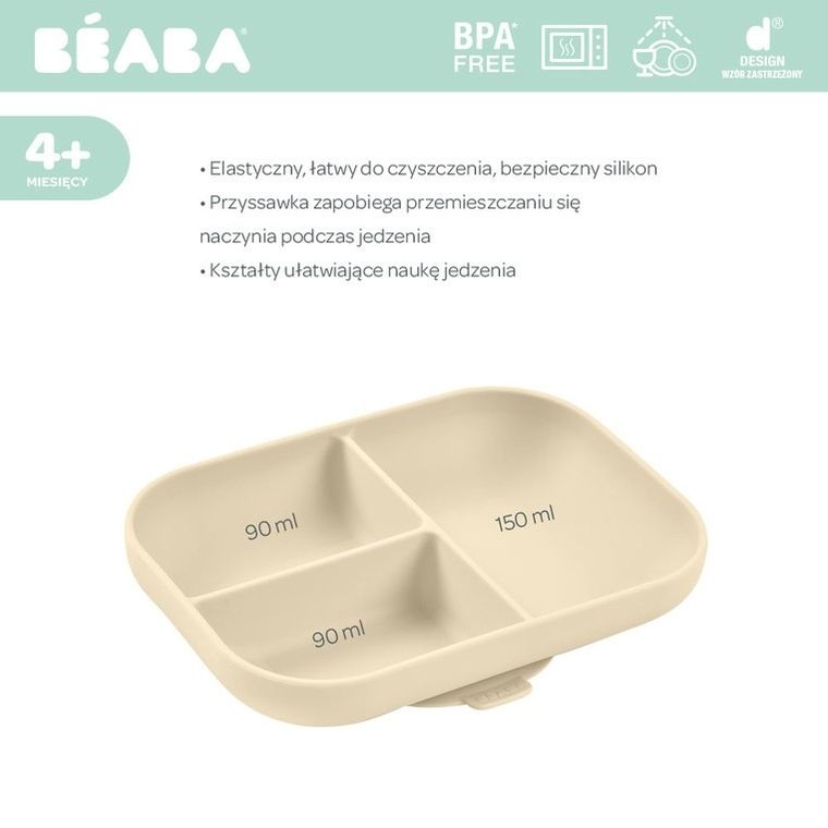 Beaba, silikonowy trójdzielny talerz z przyssawką, clay
