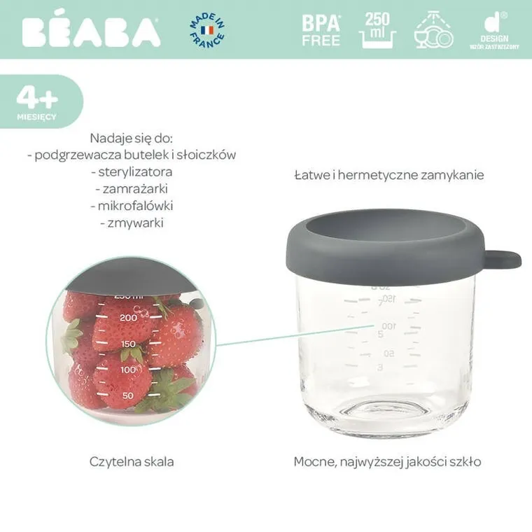 Beaba, słoiczek szklany z zamknięciem, Mineral, 250 ml