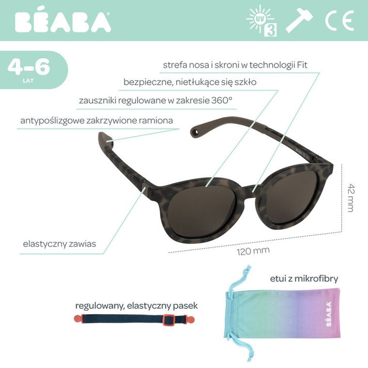 Beaba, Sunny, okulary przeciwsłoneczne dla dzieci, leopard tortoise, 4-6 l