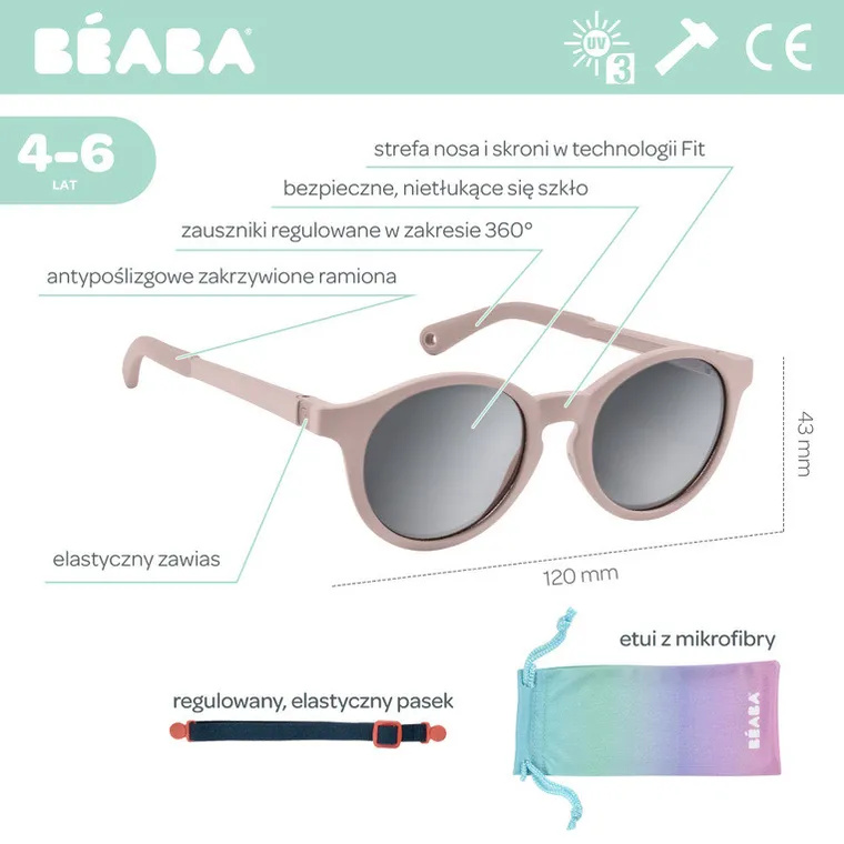 Beaba, Sunrise, okulary przeciwsłoneczne dla dzieci, cotton candy, 4-6 l