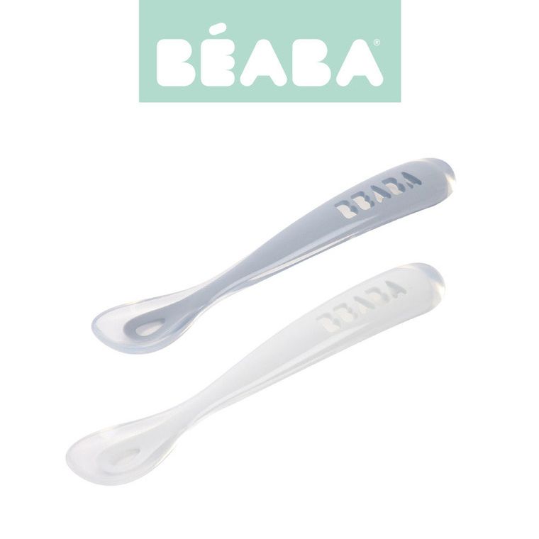 Beaba, zestaw łyżeczek silikonowych, Pebble/Cloud Blue, 4m+, 2 szt.