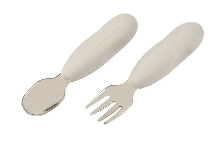Beaba, zestaw pierwszych sztućców ze stali nierdzewnej, szary